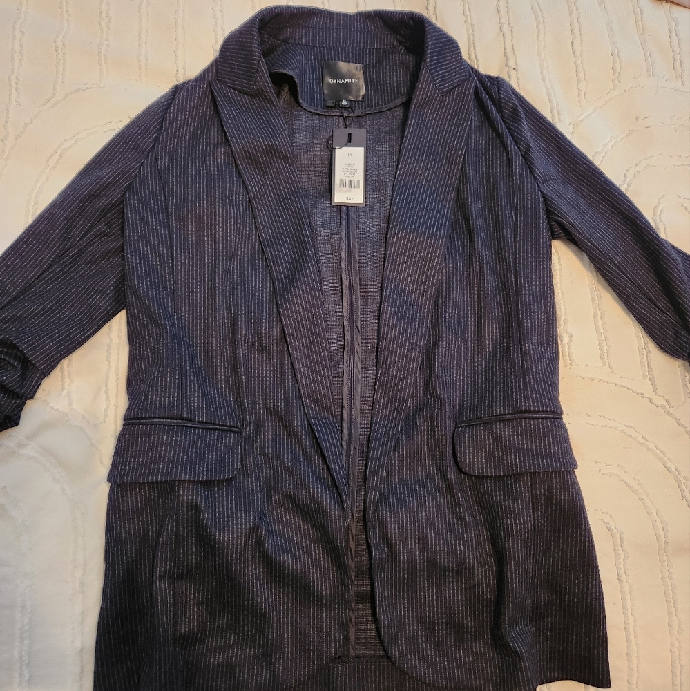 Dynamite Relaxed Fit Pin Stripe Navy Blazer